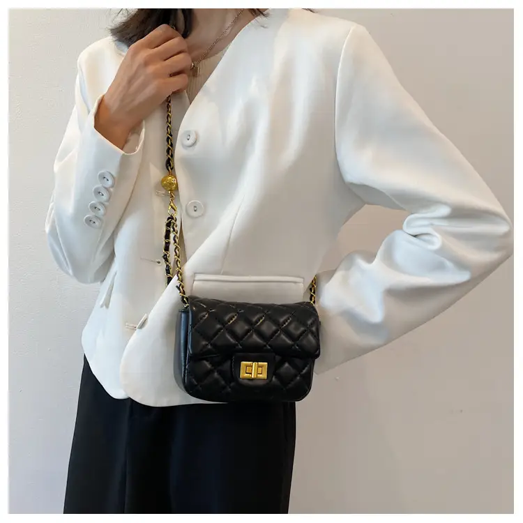 Women's Diamond Embroidered Mini Chain Bag White — feature 17