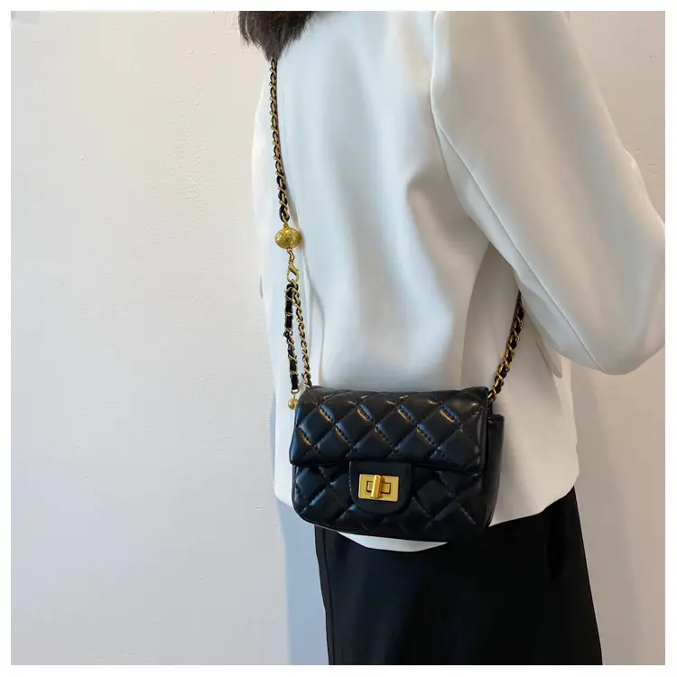 Women's Diamond Embroidered Mini Chain Bag White — feature 18