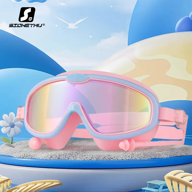 Children bag swimming goggles girls boys swimming equipment glasses waterproof anti-fog big frame professional diving swimming goggles factory