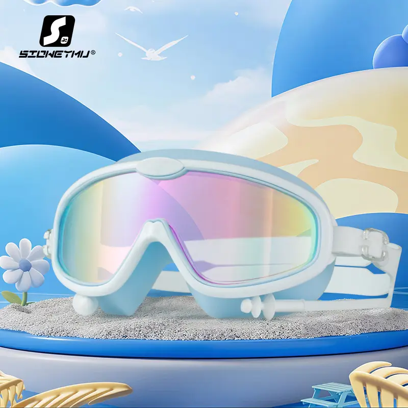 Children bag swimming goggles girls boys swimming equipment glasses waterproof anti-fog big frame professional diving swimming goggles factory