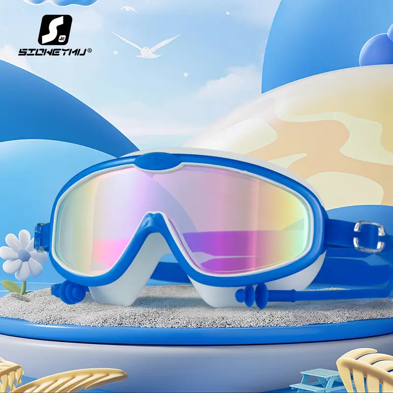 Children bag swimming goggles girls boys swimming equipment glasses waterproof anti-fog big frame professional diving swimming goggles factory