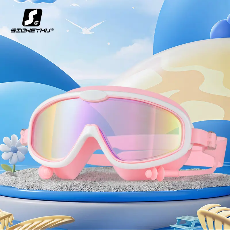 Children bag swimming goggles girls boys swimming equipment glasses waterproof anti-fog big frame professional diving swimming goggles factory