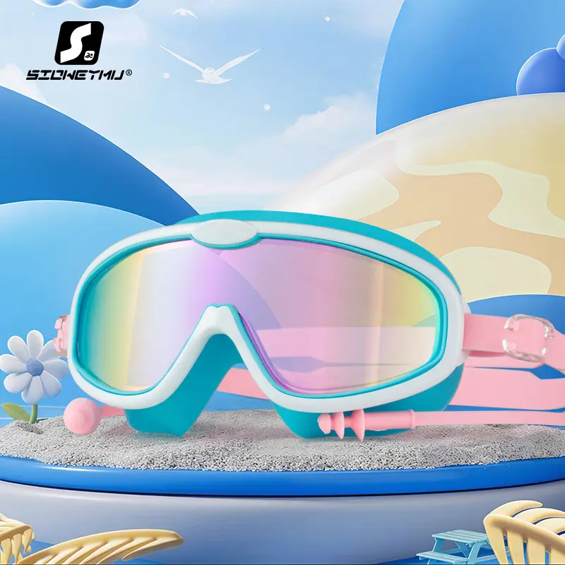 Children bag swimming goggles girls boys swimming equipment glasses waterproof anti-fog big frame professional diving swimming goggles factory