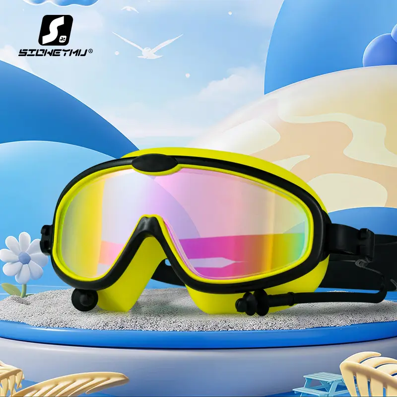 Children bag swimming goggles girls boys swimming equipment glasses waterproof anti-fog big frame professional diving swimming goggles factory