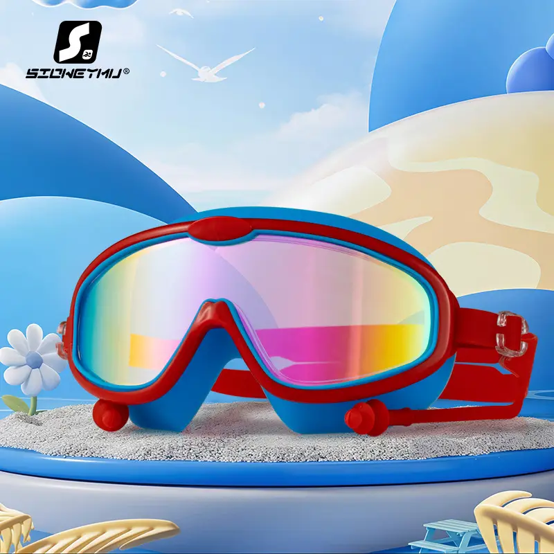 Children bag swimming goggles girls boys swimming equipment glasses waterproof anti-fog big frame professional diving swimming goggles factory