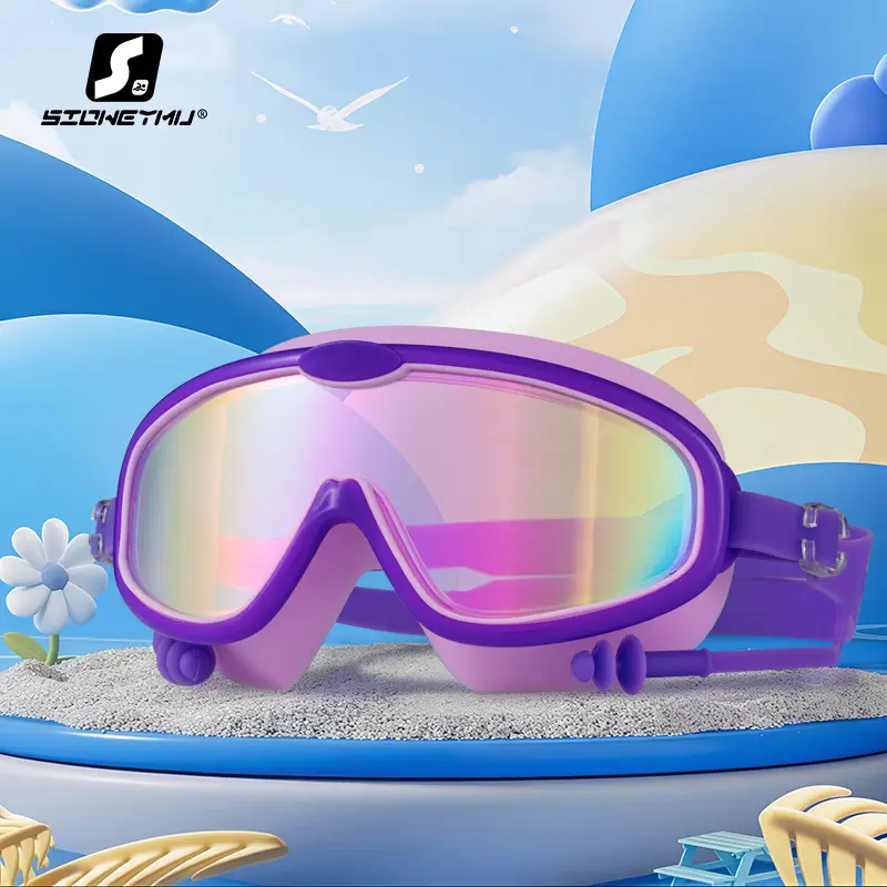Children bag swimming goggles girls boys swimming equipment glasses waterproof anti-fog big frame professional diving swimming goggles factory