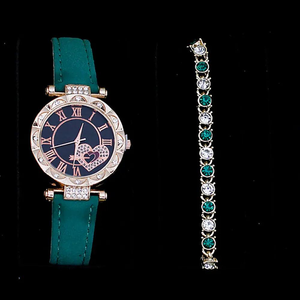 Women's Green Stone Bracelet & Watch Set — feature 10