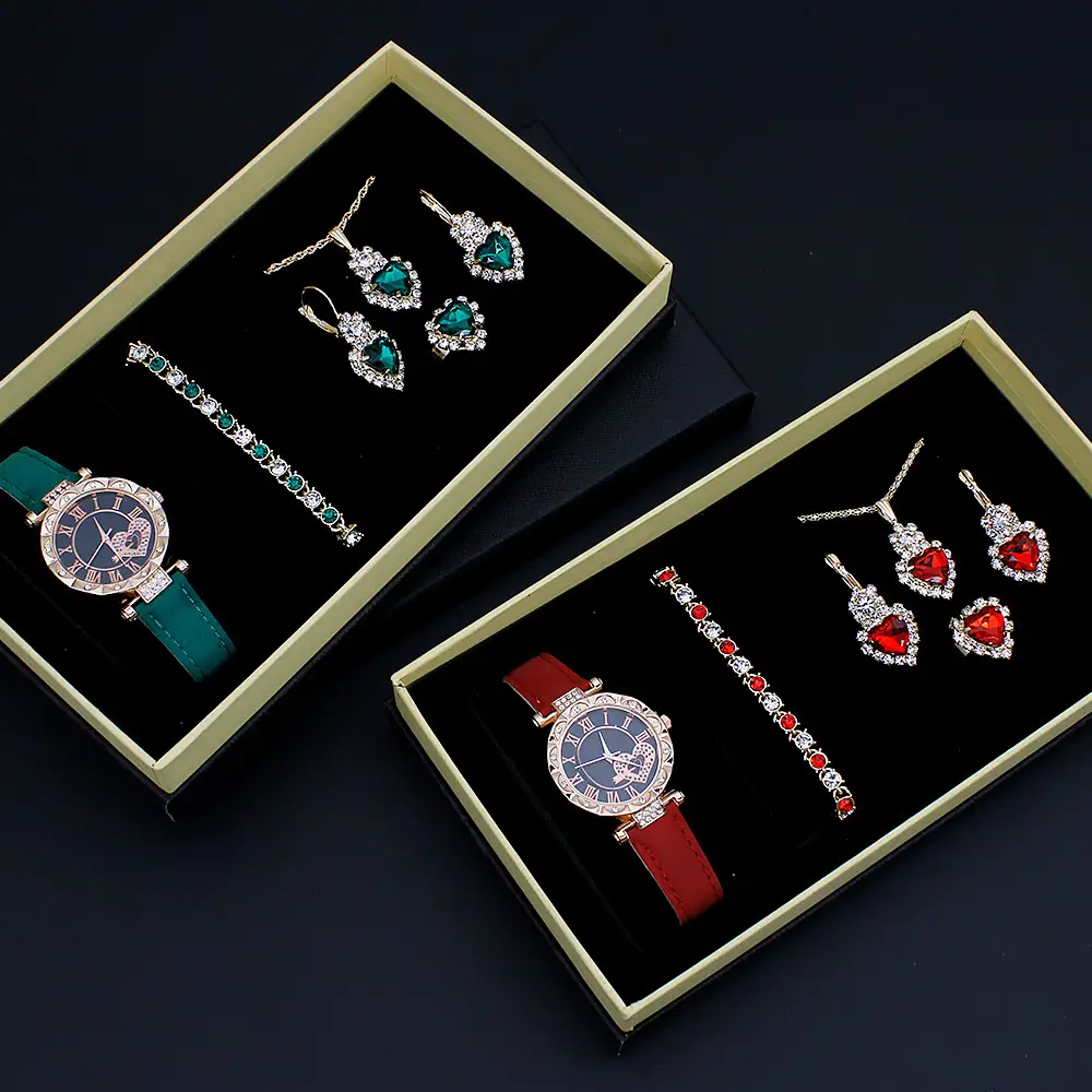 Women's Green Stone Bracelet & Watch Set — feature 3