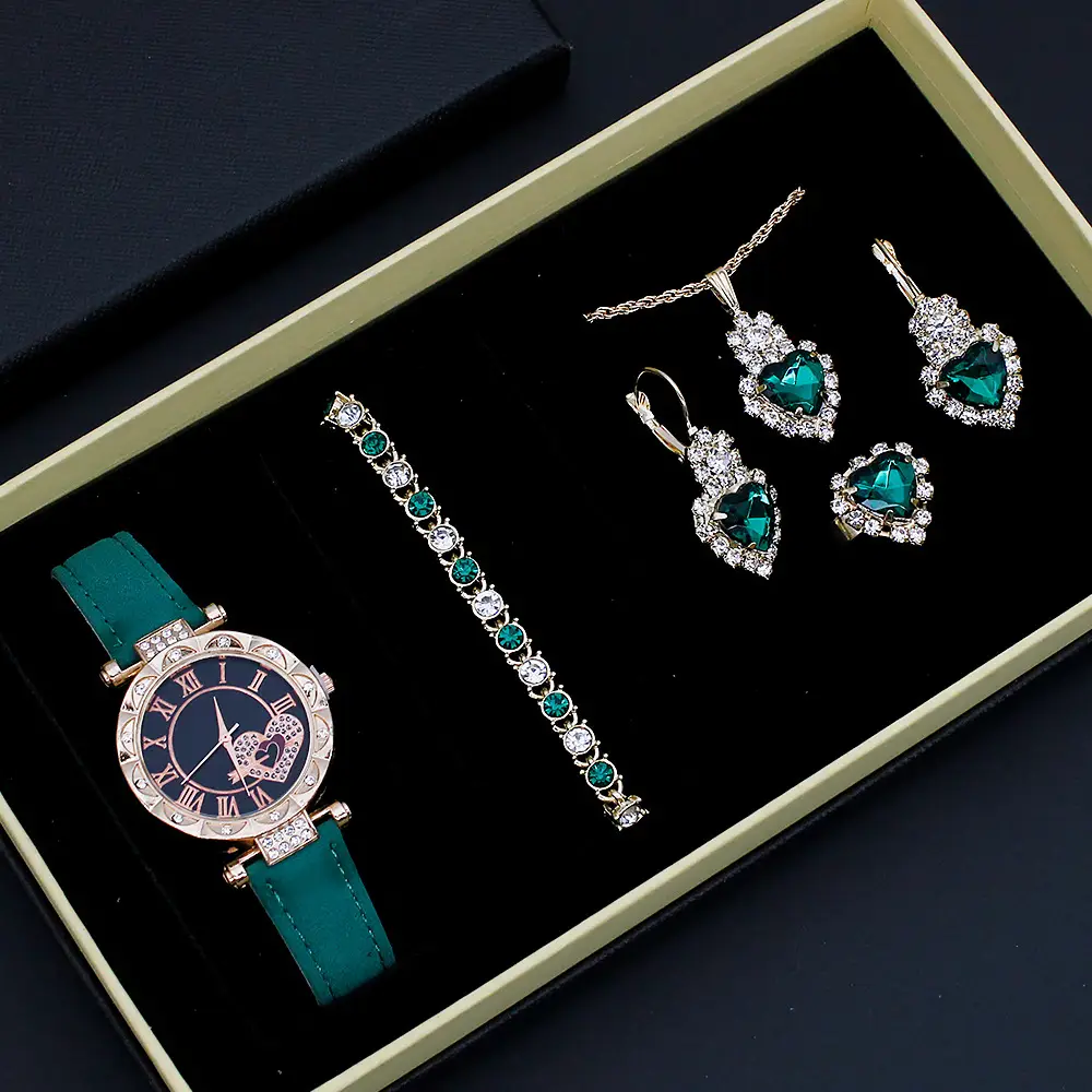 Women's Green Stone Bracelet & Watch Set — feature 4