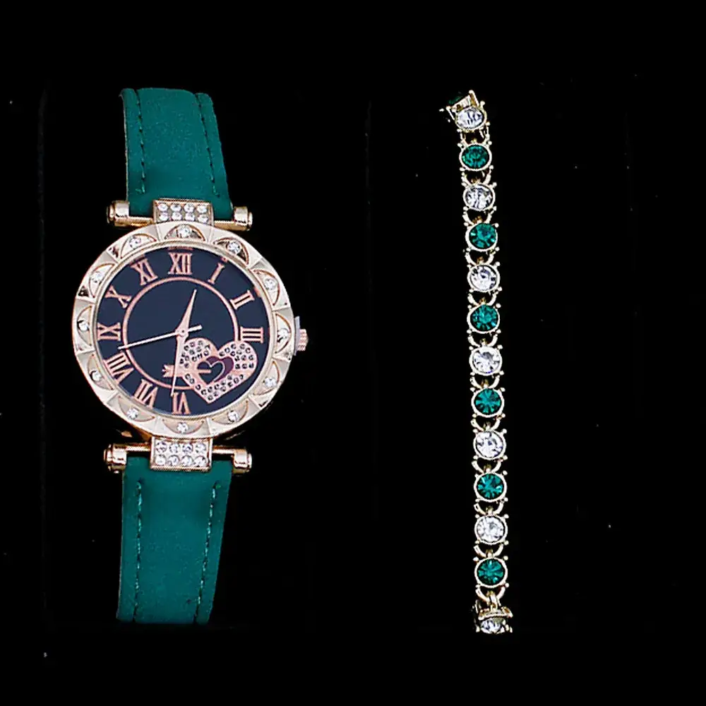Women's Green Stone Bracelet & Watch Set - Image 20