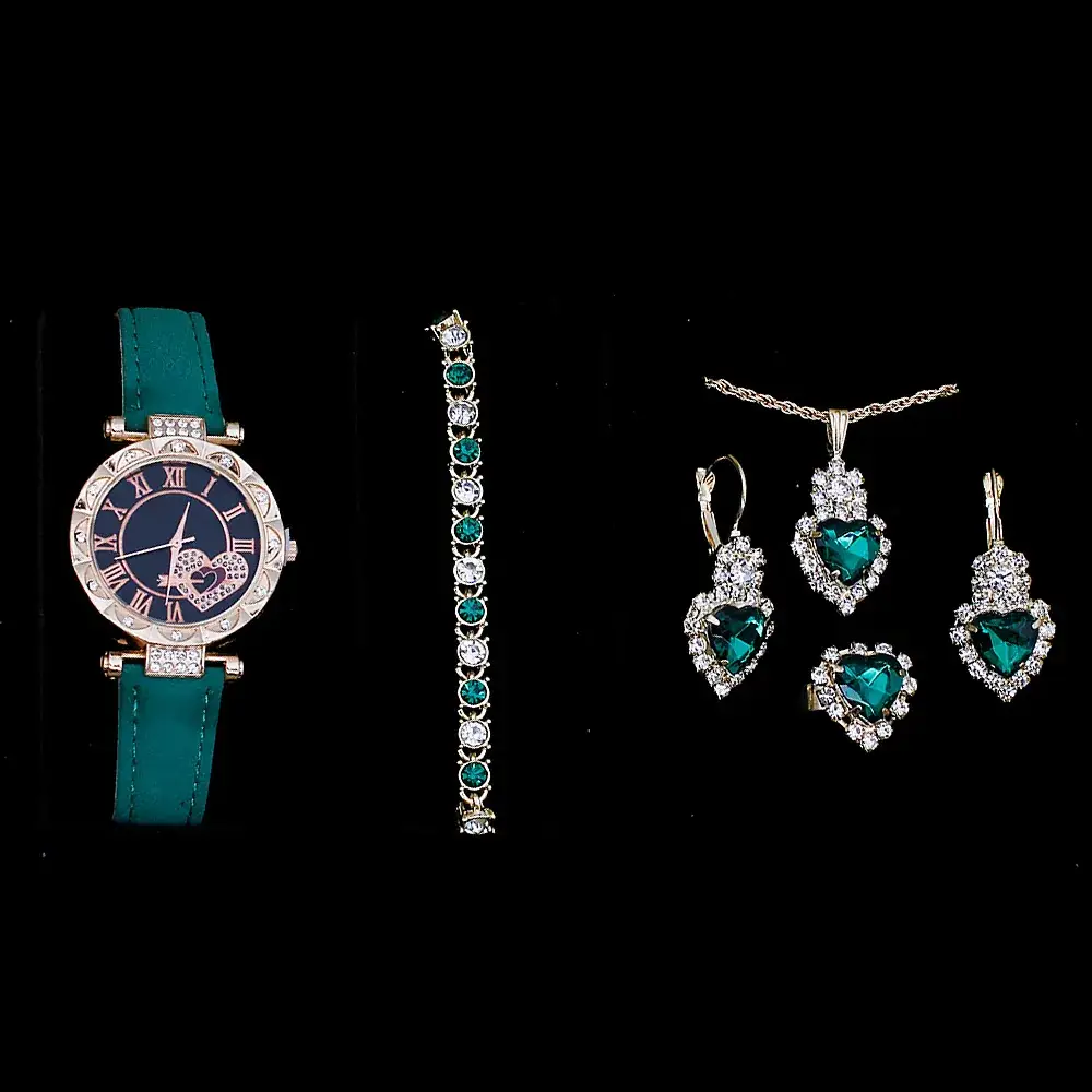 Women's Green Stone Bracelet & Watch Set - Image 4