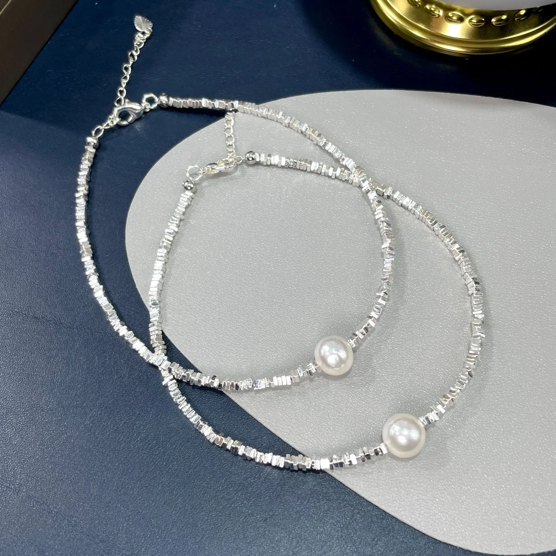 Broken Silver Pearl Bracelet for Women Summer Light