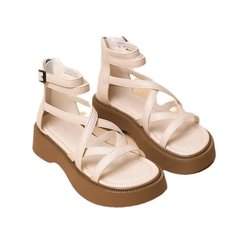 Explosions muffin platform sandals women's summer 2024 new French high-end feeling black retro beach Roman shoes - Image 8
