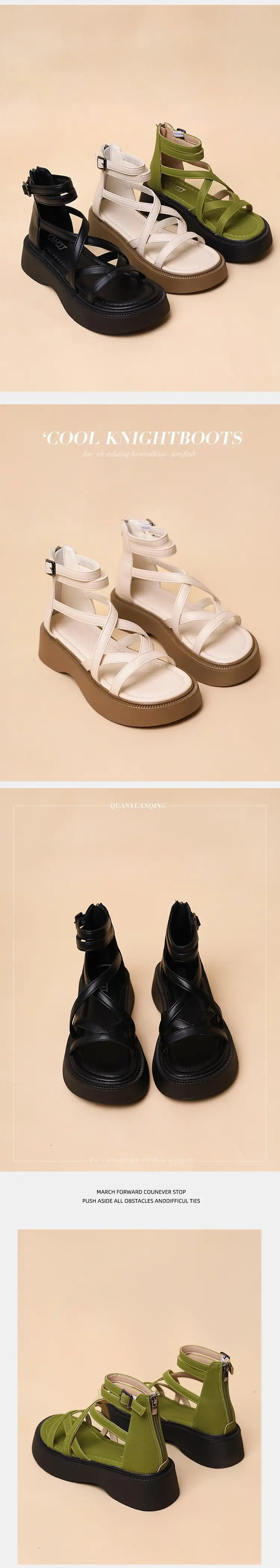 Explosions muffin platform sandals women's summer 2024 new French high-end feeling black retro beach Roman shoes — feature 3