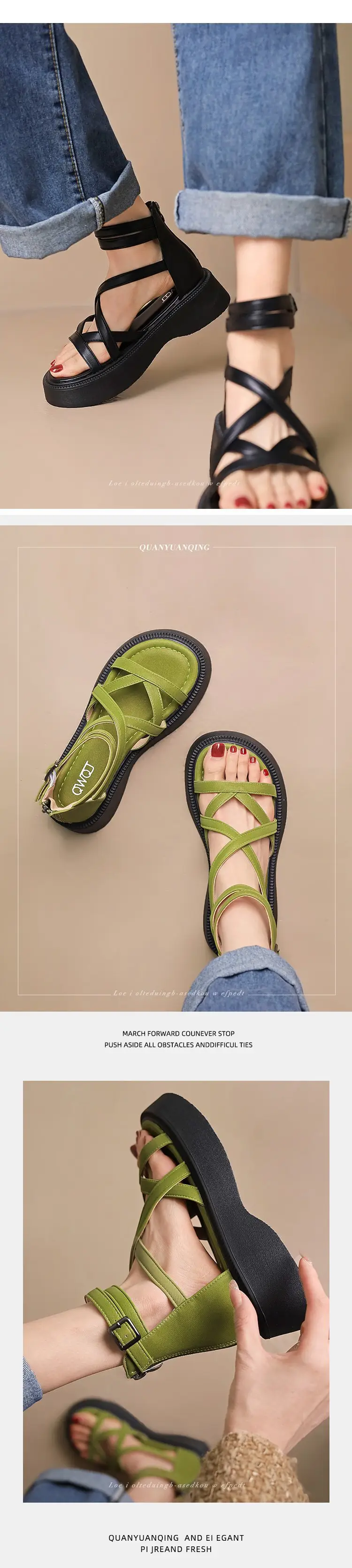 Explosions muffin platform sandals women's summer 2024 new French high-end feeling black retro beach Roman shoes — feature 5