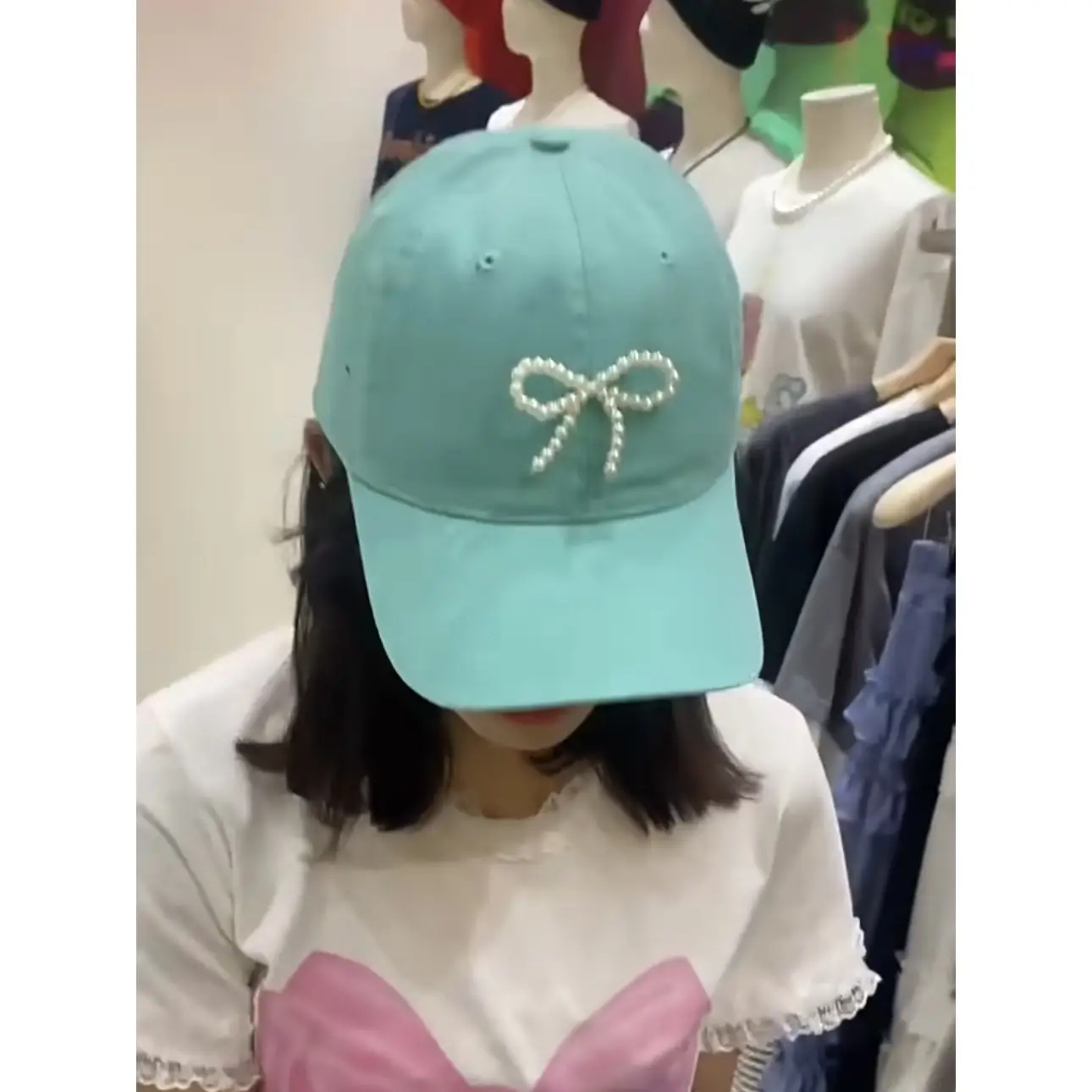 Women's Pearl Bow Baseball Cap Grey - Image 10