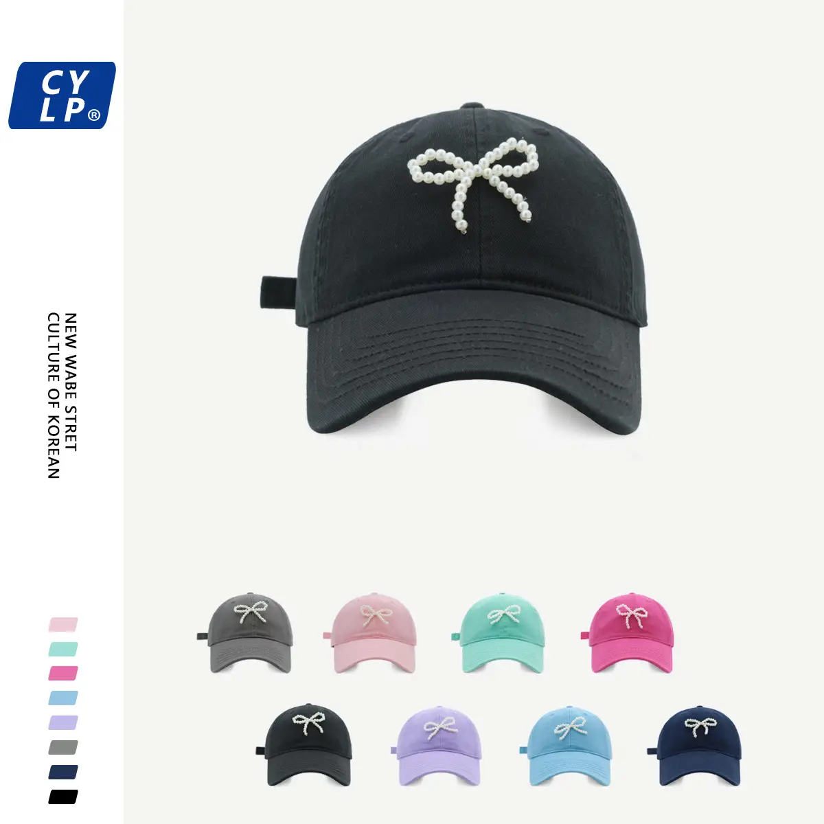 Women's Pearl Bow Baseball Cap Grey - Image 11