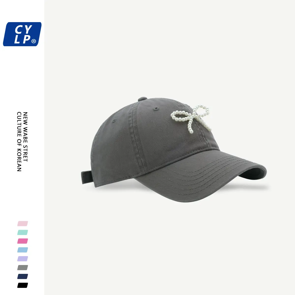 Women's Pearl Bow Baseball Cap Grey — feature 7