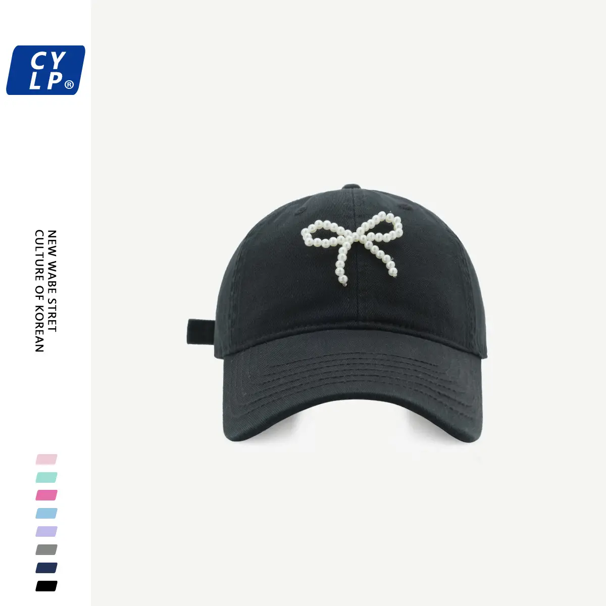 Women's Pearl Bow Baseball Cap Grey - Image 2