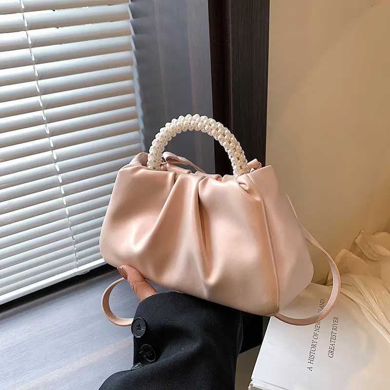 Silver Pearl Pleated Shoulder Bag for Women - Image 6