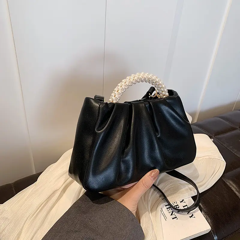 Silver Pearl Pleated Shoulder Bag for Women - Image 7