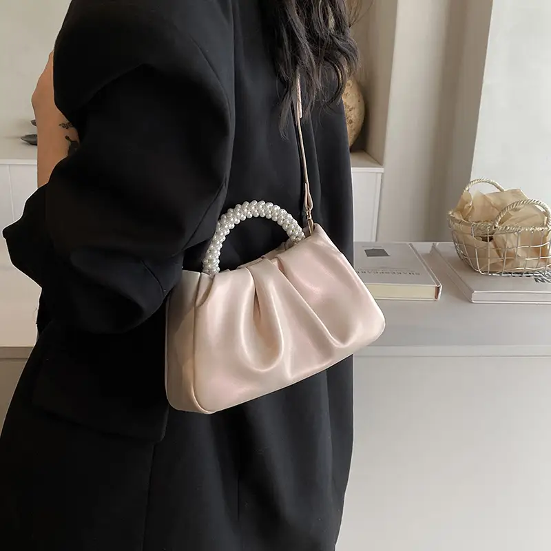 Silver Pearl Pleated Shoulder Bag for Women - Image 8
