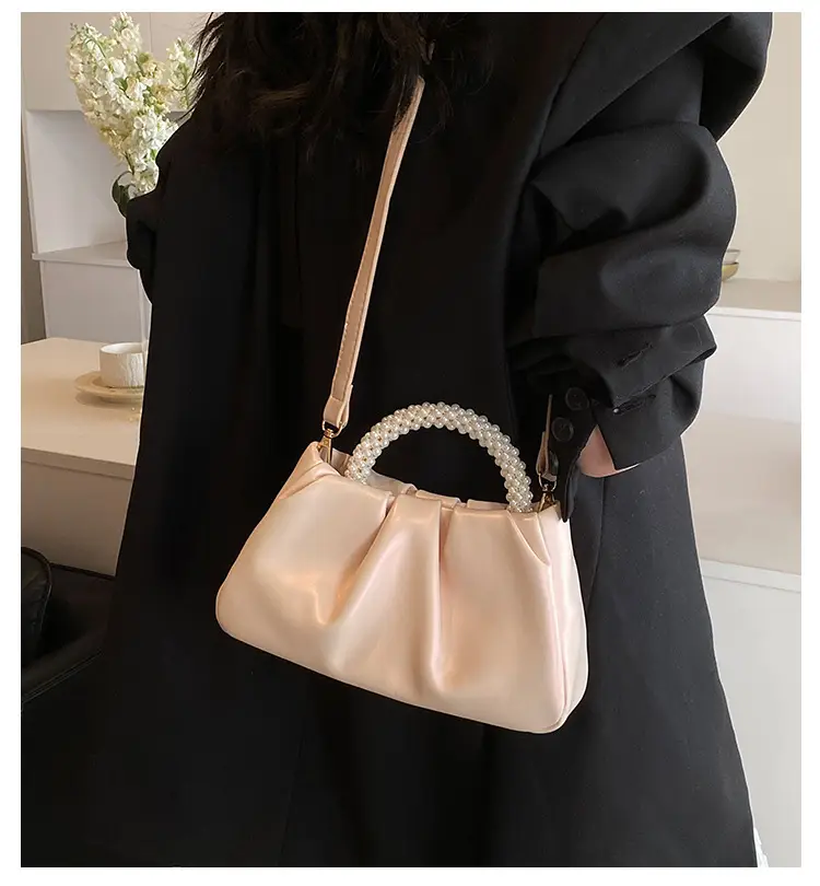 Silver Pearl Pleated Shoulder Bag for Women — feature 1