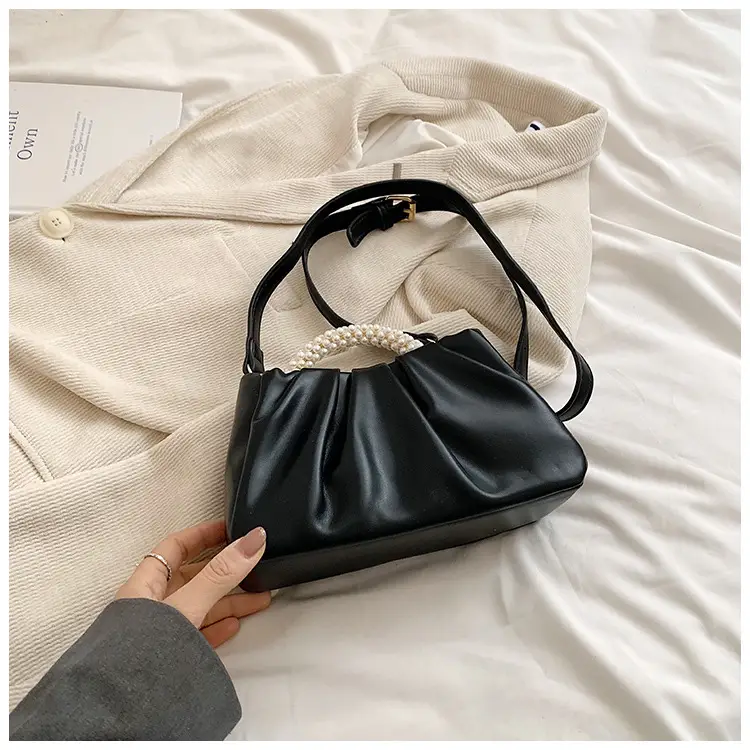 Silver Pearl Pleated Shoulder Bag for Women — feature 14