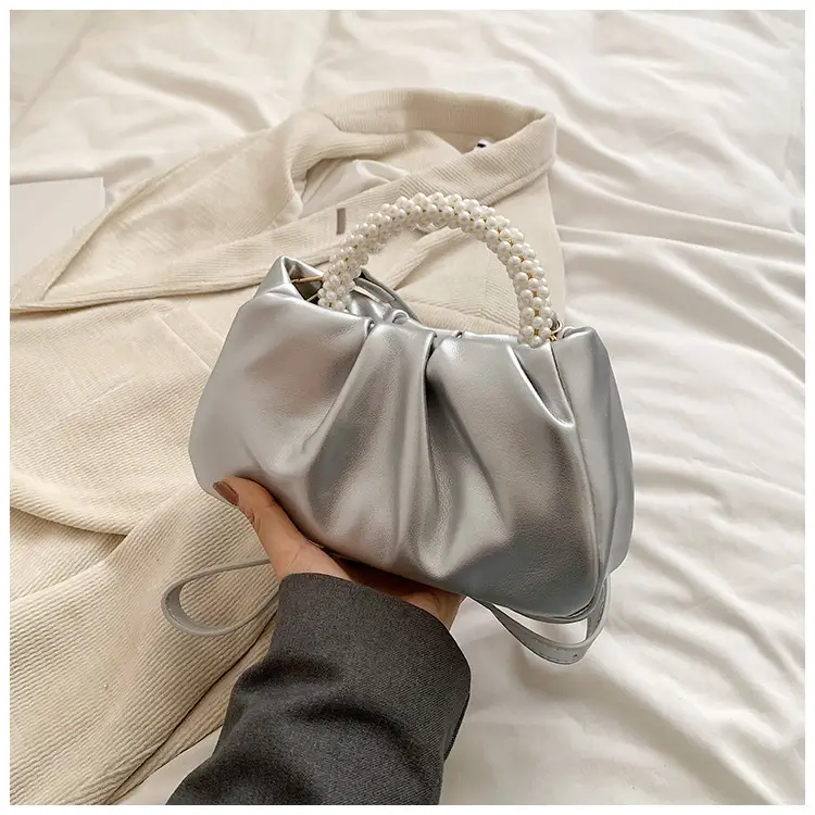 Silver Pearl Pleated Shoulder Bag for Women — feature 15