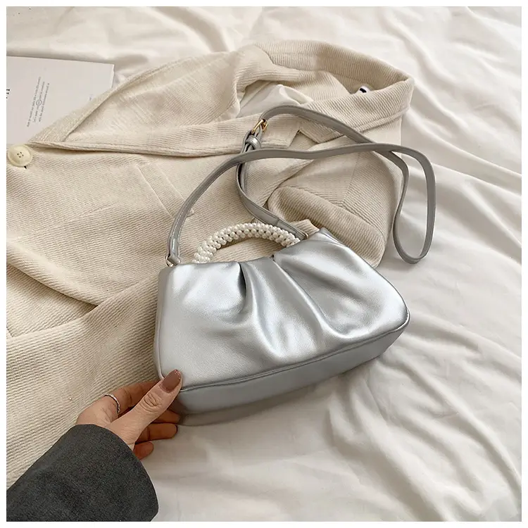 Silver Pearl Pleated Shoulder Bag for Women — feature 16