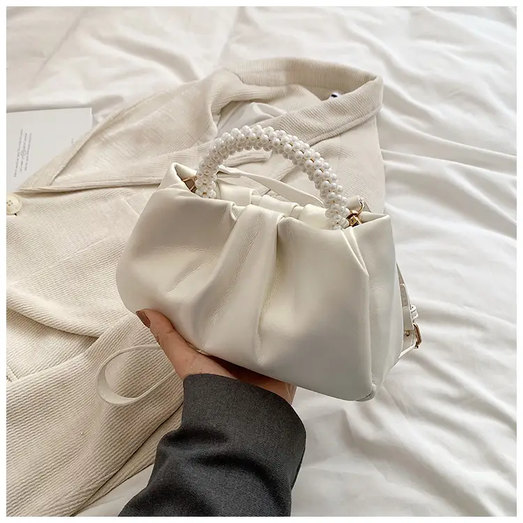 Silver Pearl Pleated Shoulder Bag for Women — feature 17