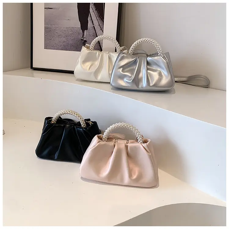 Silver Pearl Pleated Shoulder Bag for Women — feature 21