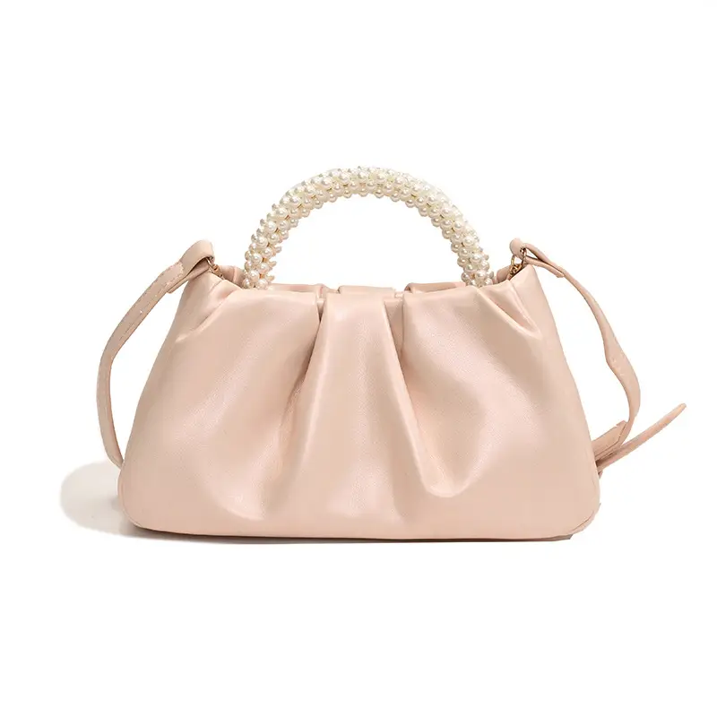 Silver Pearl Pleated Shoulder Bag for Women - Image 3
