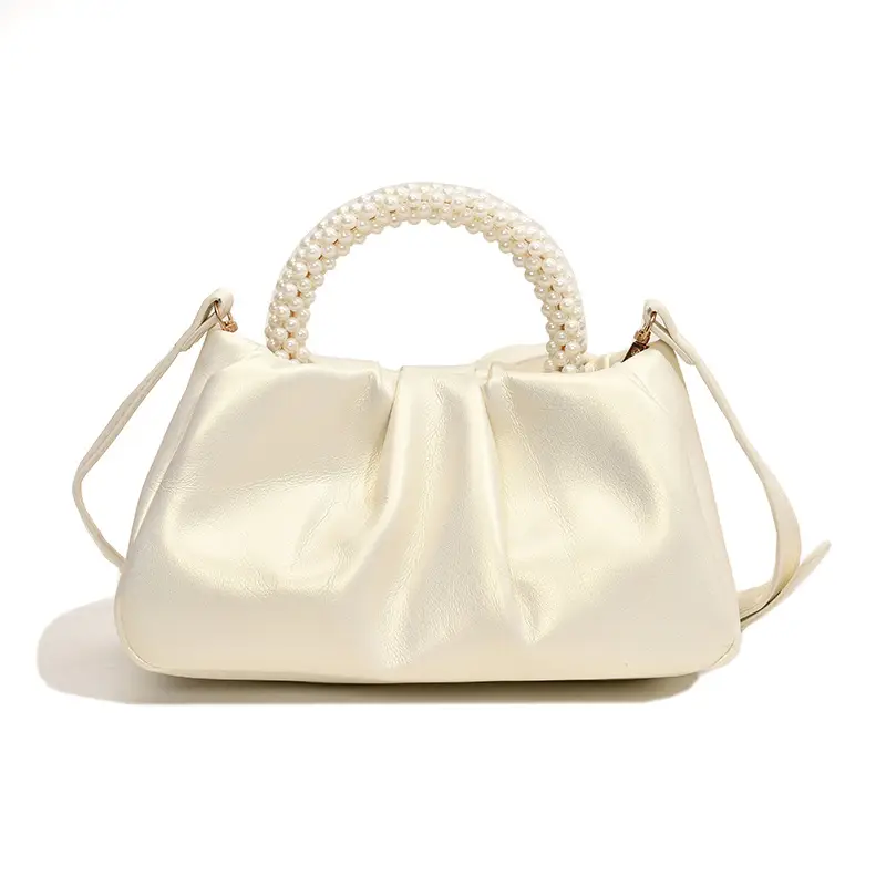 Silver Pearl Pleated Shoulder Bag for Women - Image 4