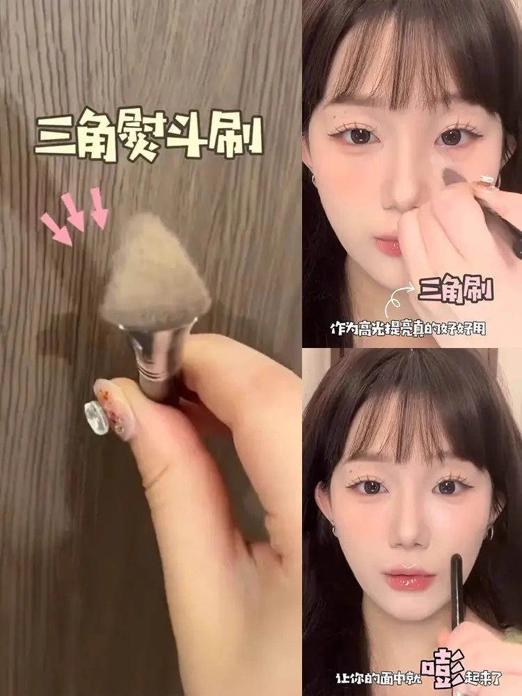 Triangle High Glow Iron Brush Brightening Brush Tear Groove Surface Medium French Pattern Concealer Brush Cangzhou Qingxian Pure White Makeup Brush — feature 3
