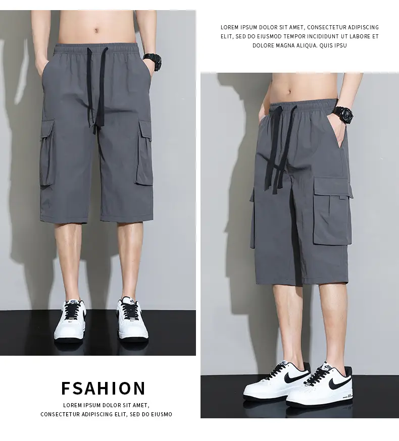 Men's Grey Cargo Shorts Quick-Drying Summer Wear — feature 13