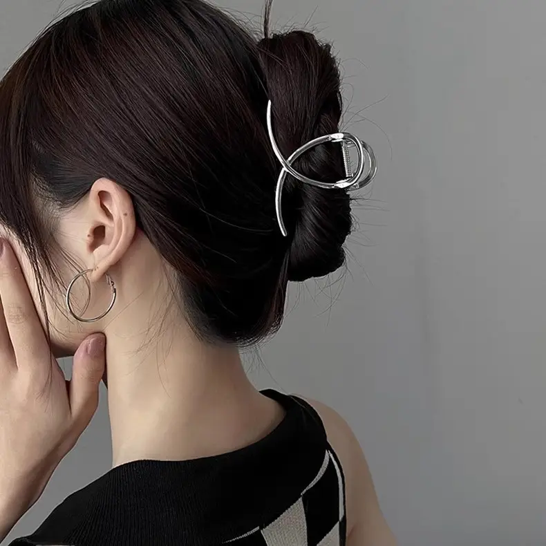 Silver Hollow Cross Hairpin for Women's Back Ponytail - Image 7