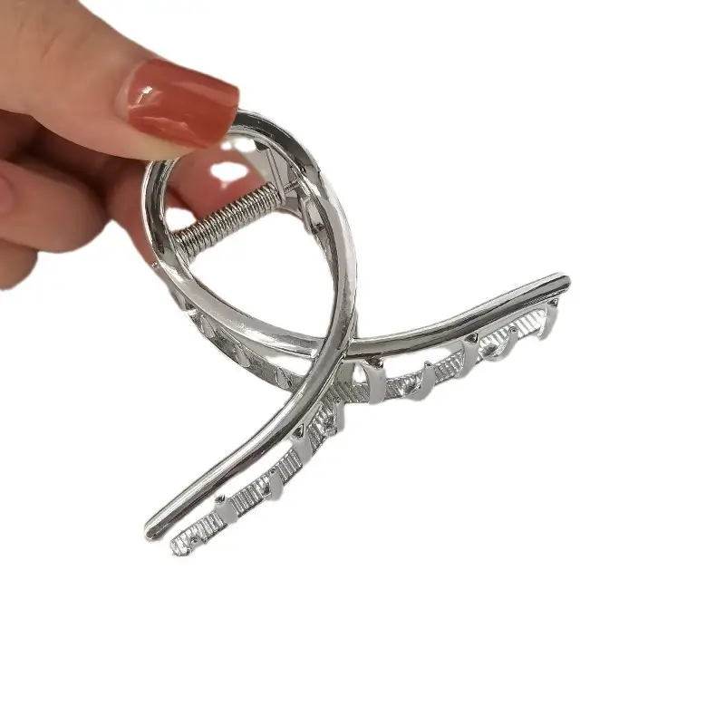 Silver Hollow Cross Hairpin for Women's Back Ponytail - Image 8