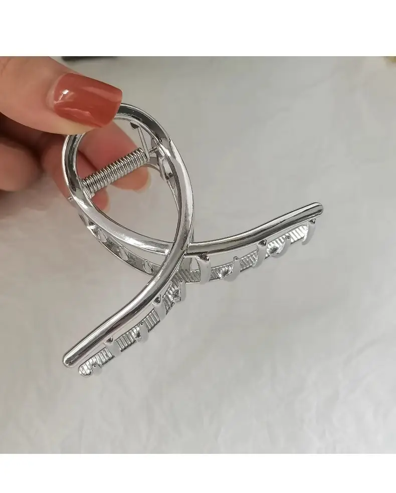 Silver Hollow Cross Hairpin for Women's Back Ponytail — feature 16