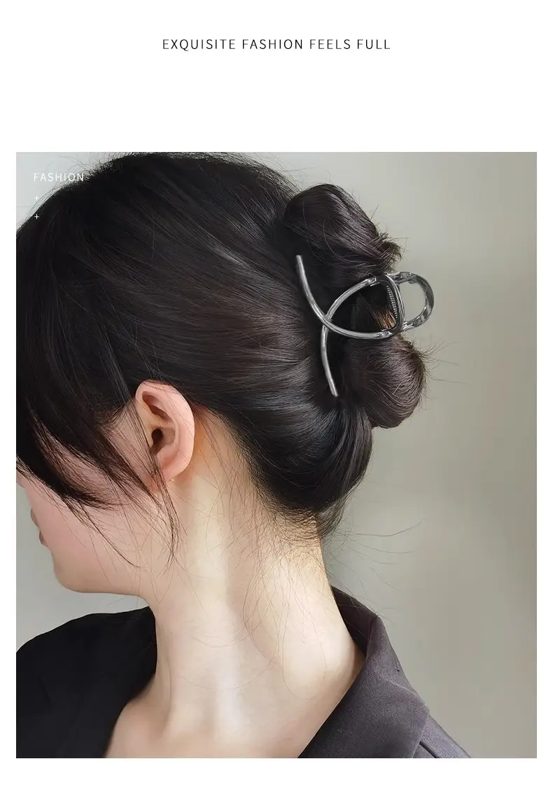 Silver Hollow Cross Hairpin for Women's Back Ponytail — feature 7
