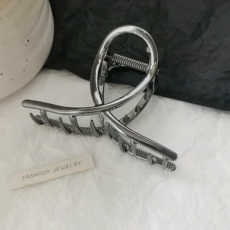 Silver Hollow Cross Hairpin for Women's Back Ponytail - Image 2