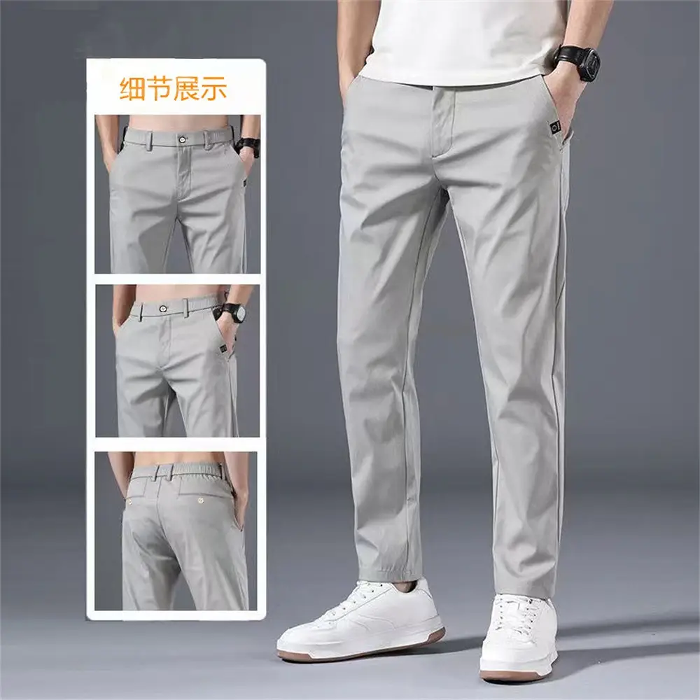 Men Light Khaki Slim Fit Western Pants Summer Thin Comfortable - Image 5