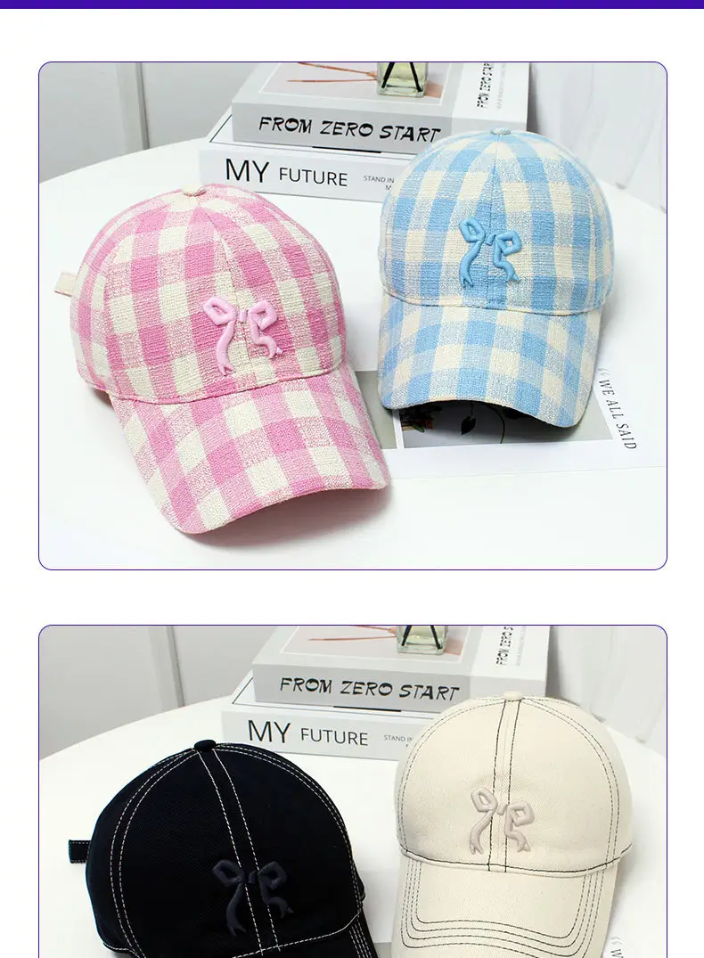 Women Pink Plaid Bow Cap 2024 — feature 10