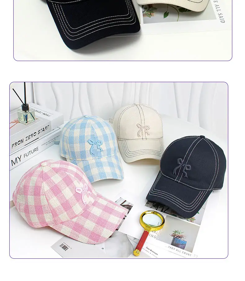 Women Pink Plaid Bow Cap 2024 — feature 11