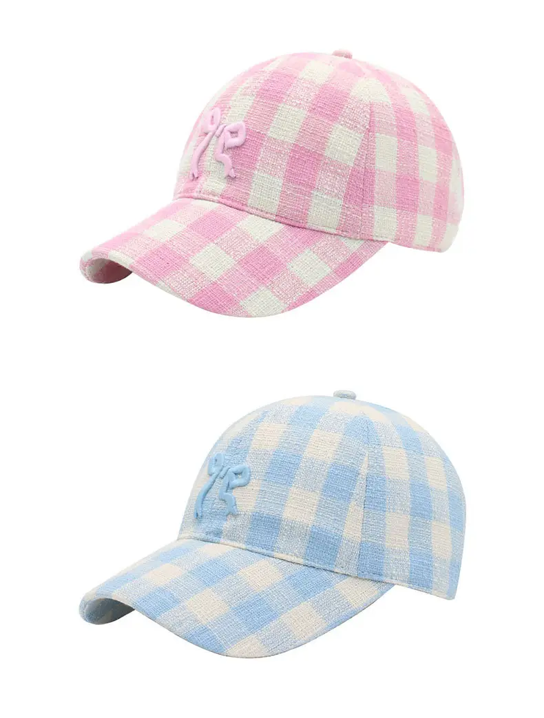 Women Pink Plaid Bow Cap 2024 — feature 4