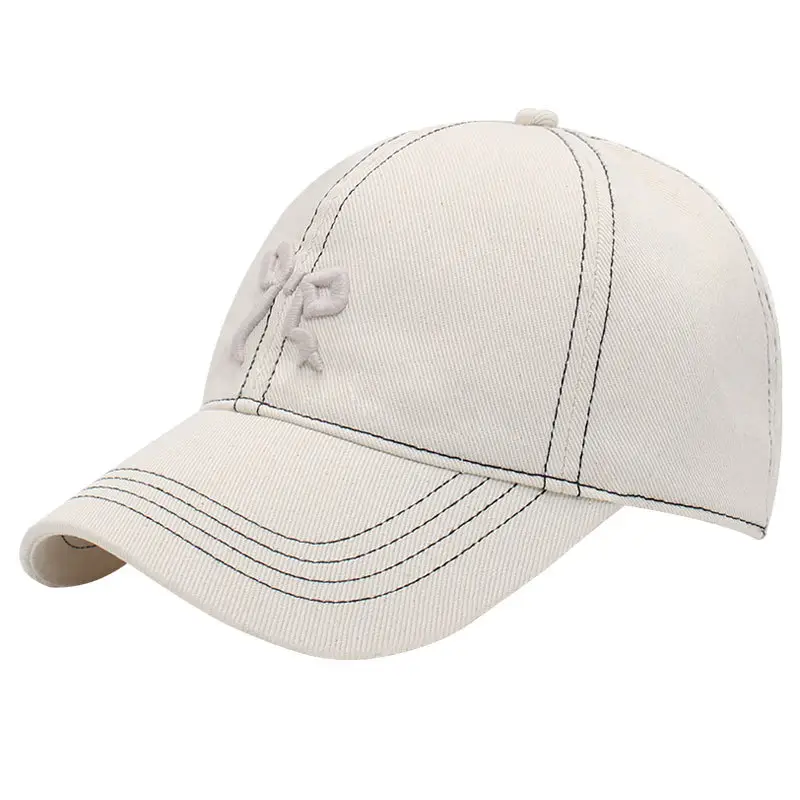 Women Pink Plaid Bow Cap 2024