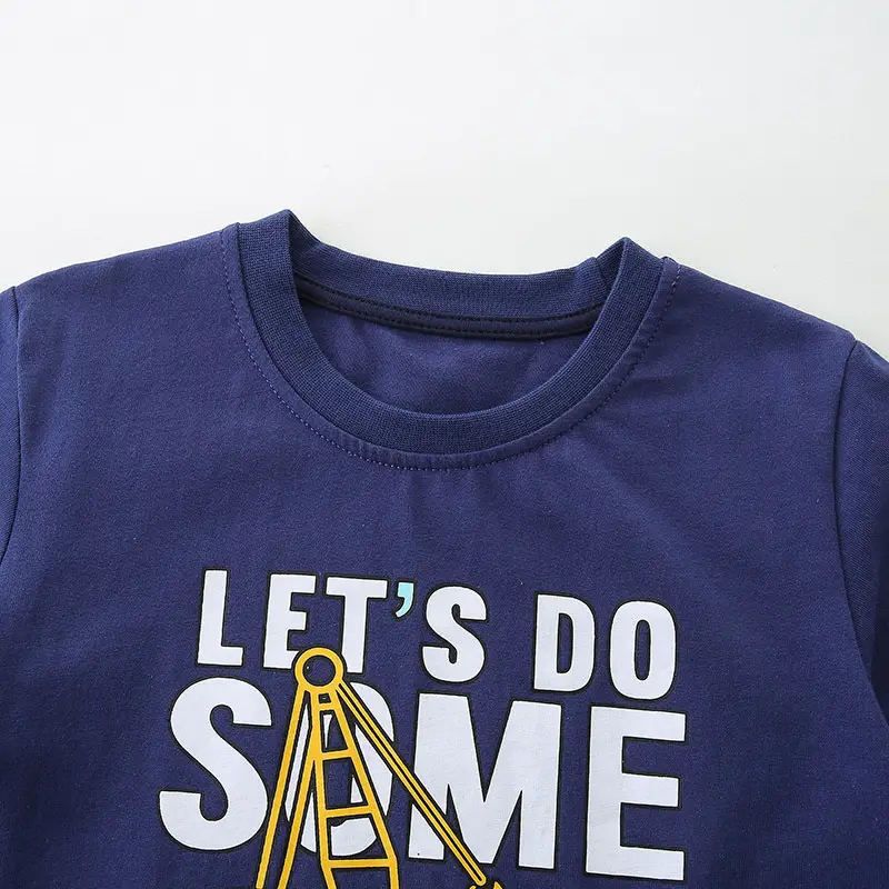 European American Boys T-Shirt Blue Construction Print - Image 4