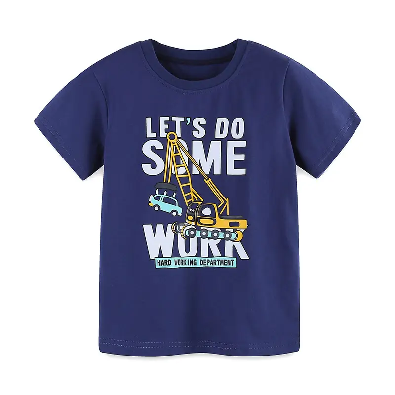 European American Boys T-Shirt Blue Construction Print - Image 6