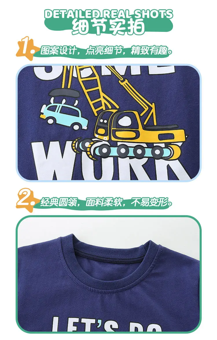 European American Boys T-Shirt Blue Construction Print — feature 36