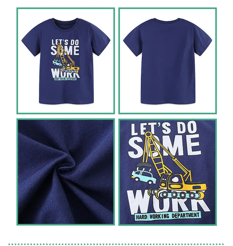 European American Boys T-Shirt Blue Construction Print — feature 38